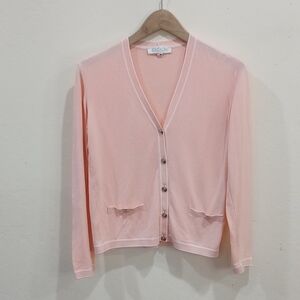 Escada Pink & White  Cardigan Embossed Logo Buttons Size Euro 36/US 4 - Vintage!